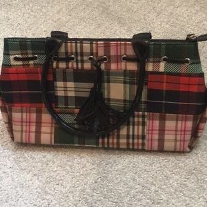 SUPER CUTE PURSE WITH PLAID PRINT AND TASSELS